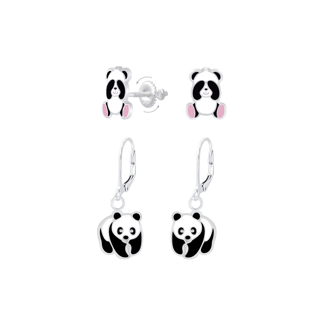 [10011607] Silver Panda Earrings Set