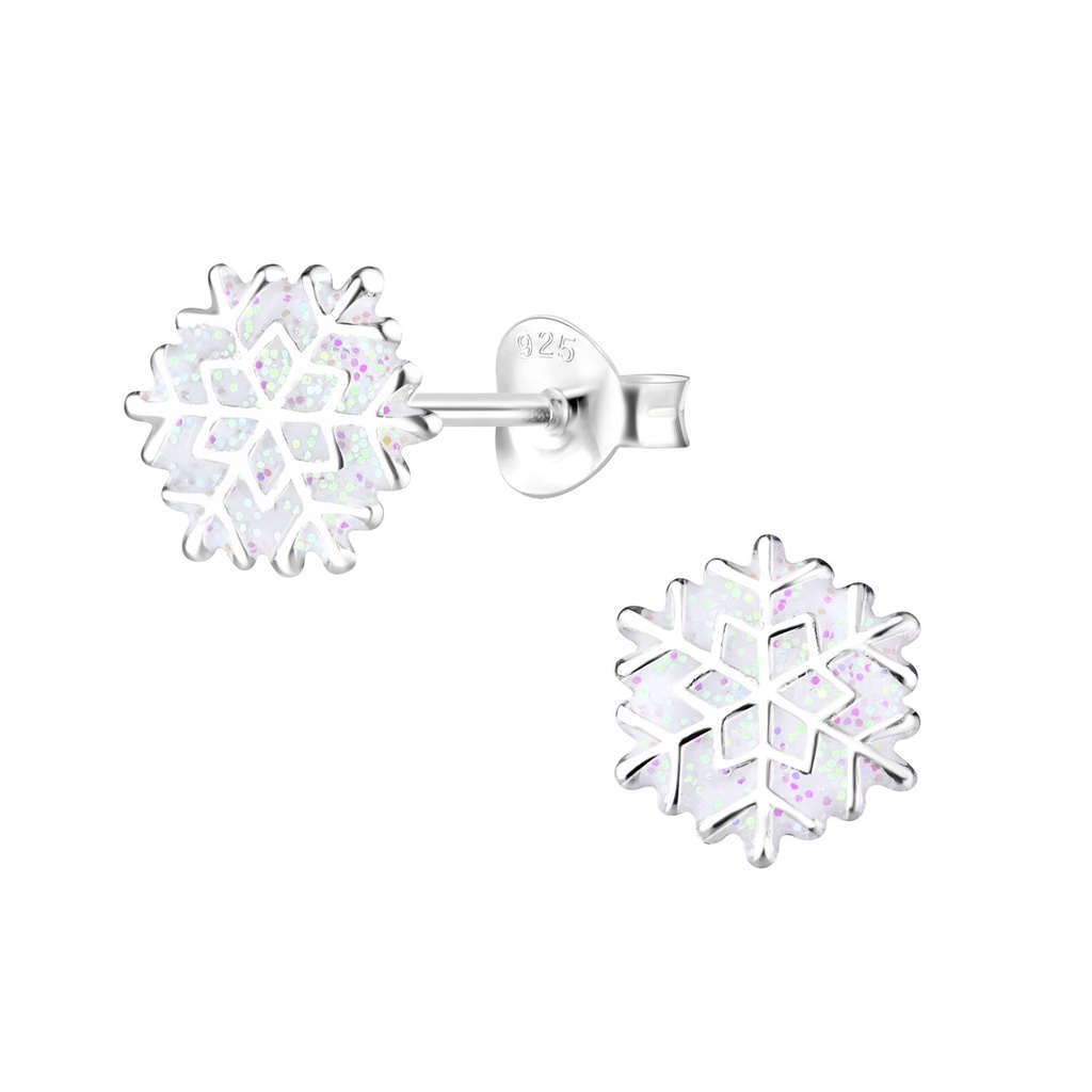 Puces d'oreilles flocon de neige en argent