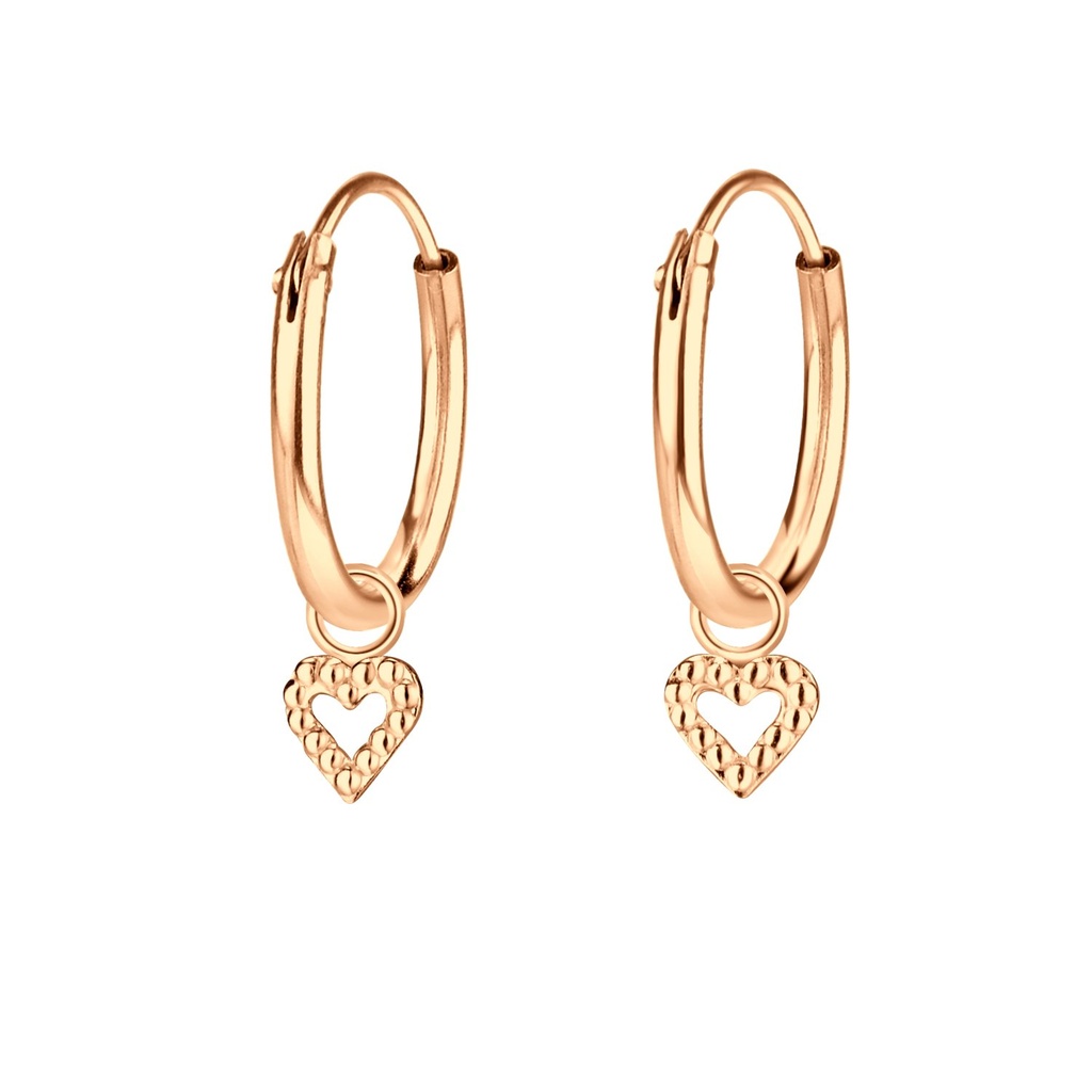 Silver Heart Charm Hoop Earrings
