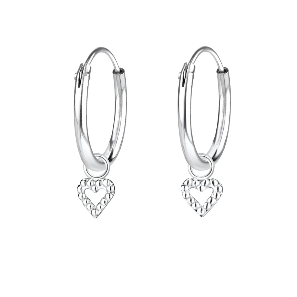 Silver Heart Charm Hoop Earrings