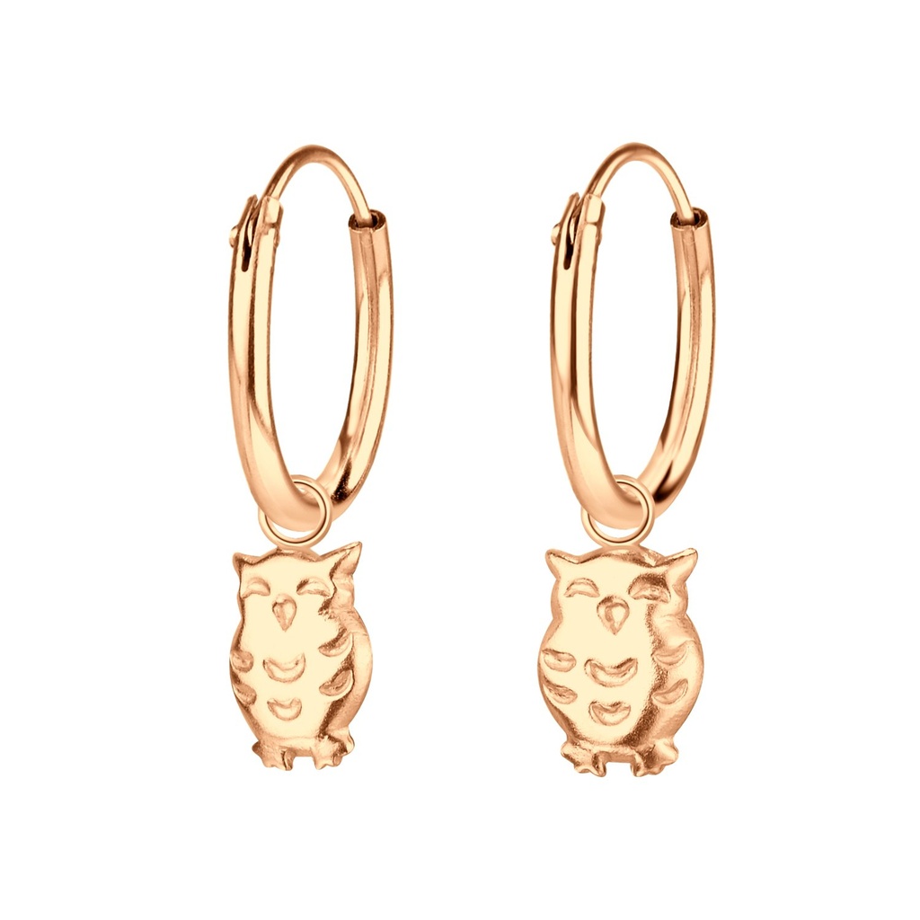 Silver Owl Charm Hoop Earrings