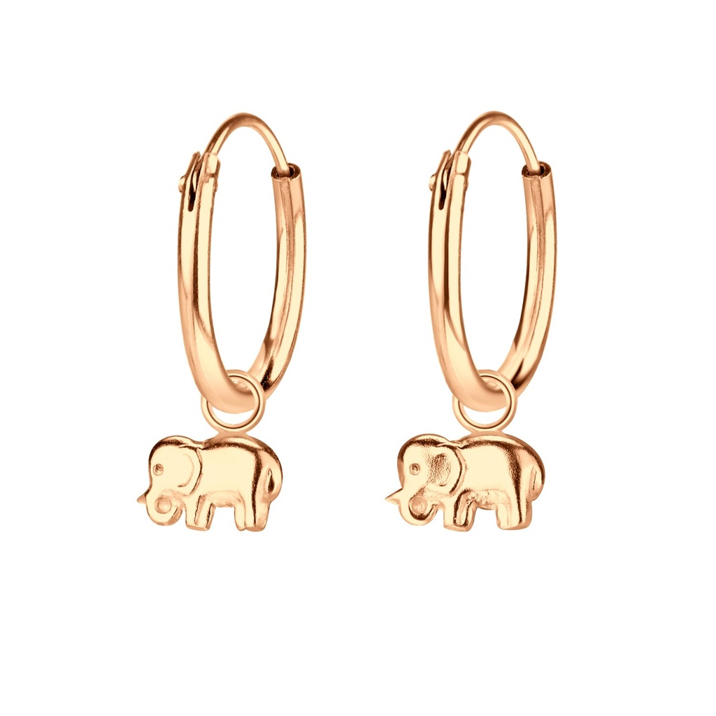 Silver Elephant Charm Hoop Earrings