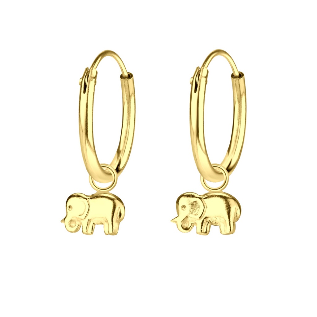 Silver Elephant Charm Hoop Earrings