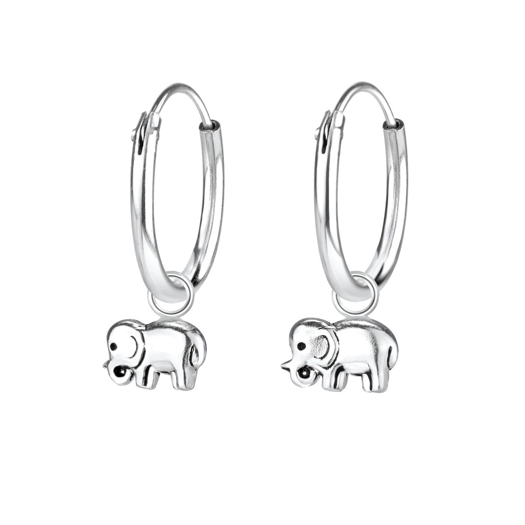 Silver Elephant Charm Hoop Earrings