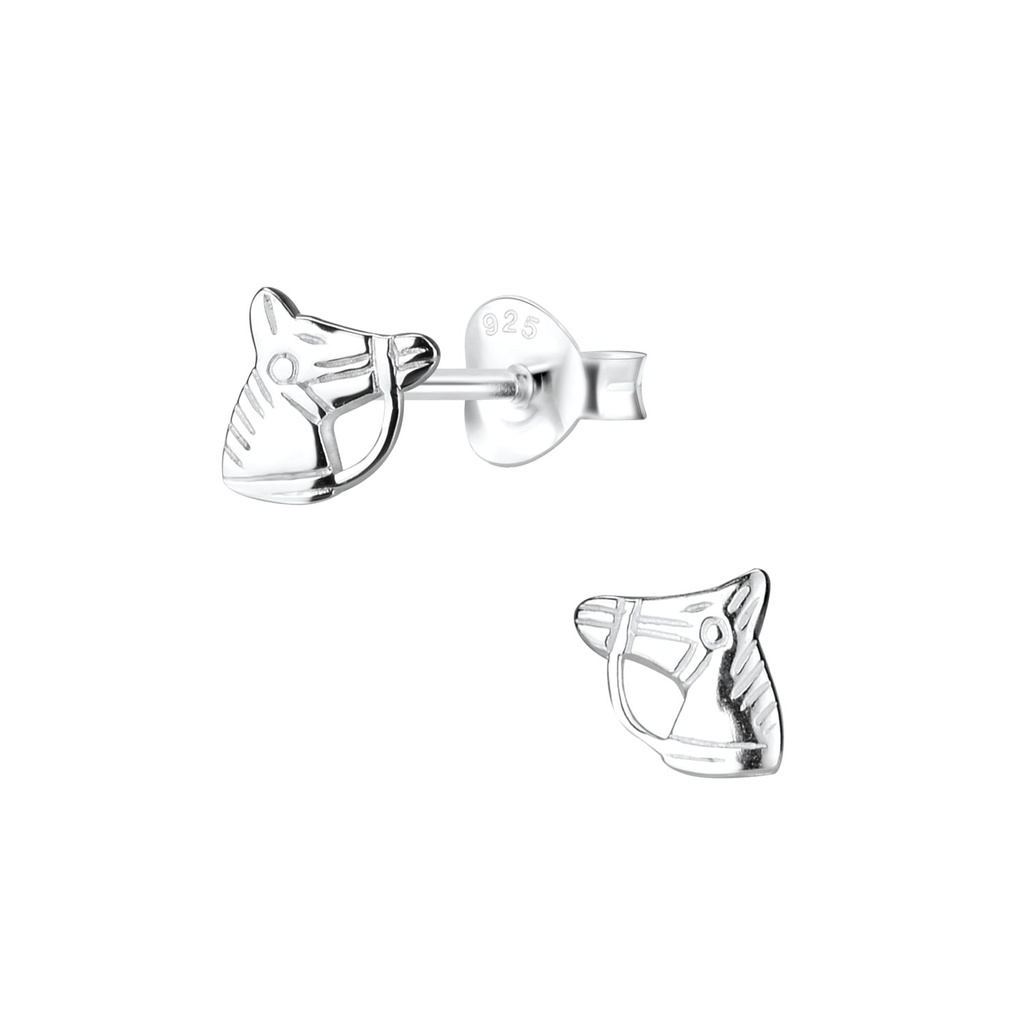 Silver Horse Head Stud Earrings