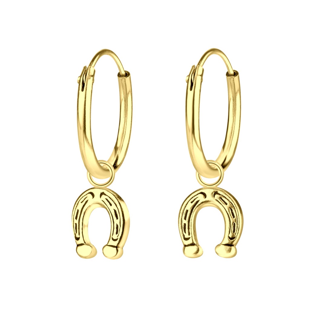 Silver Horseshoe Charm Hoop Earrings