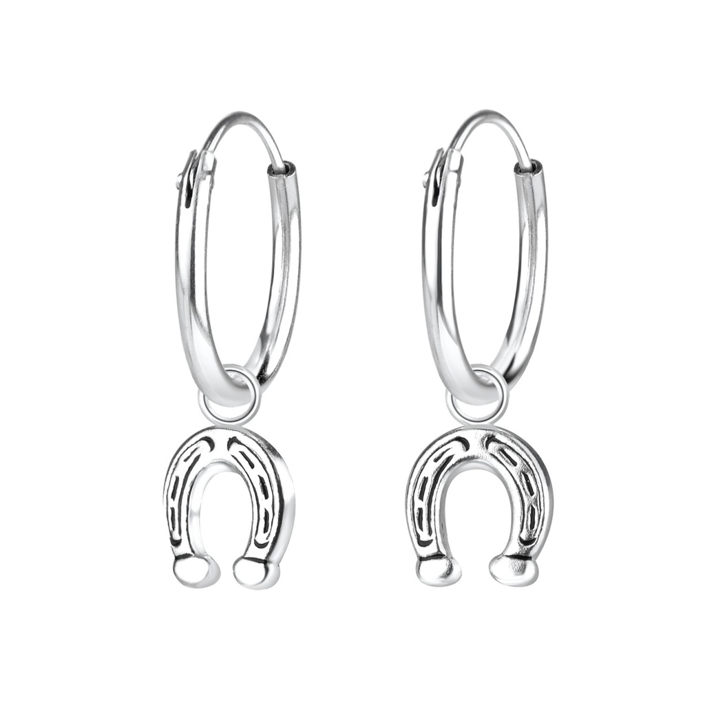Silver Horseshoe Charm Hoop Earrings