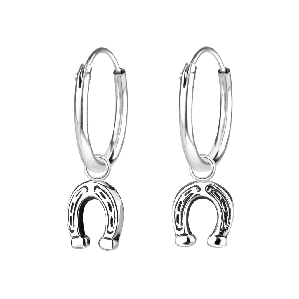 Silver Horseshoe Charm Hoop Earrings