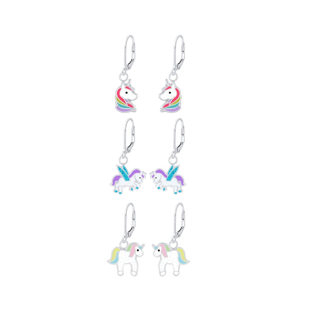 [10011610] Silver Unicorn Lovers Lever Back Earrings Set