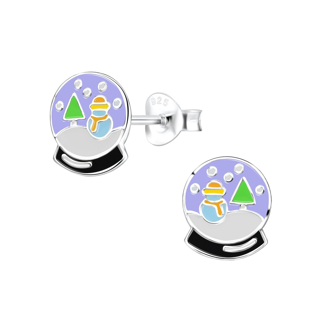 Puces d'oreilles boule neige en argent