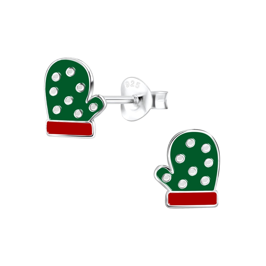 Puces d'oreilles gant de Noël en argent