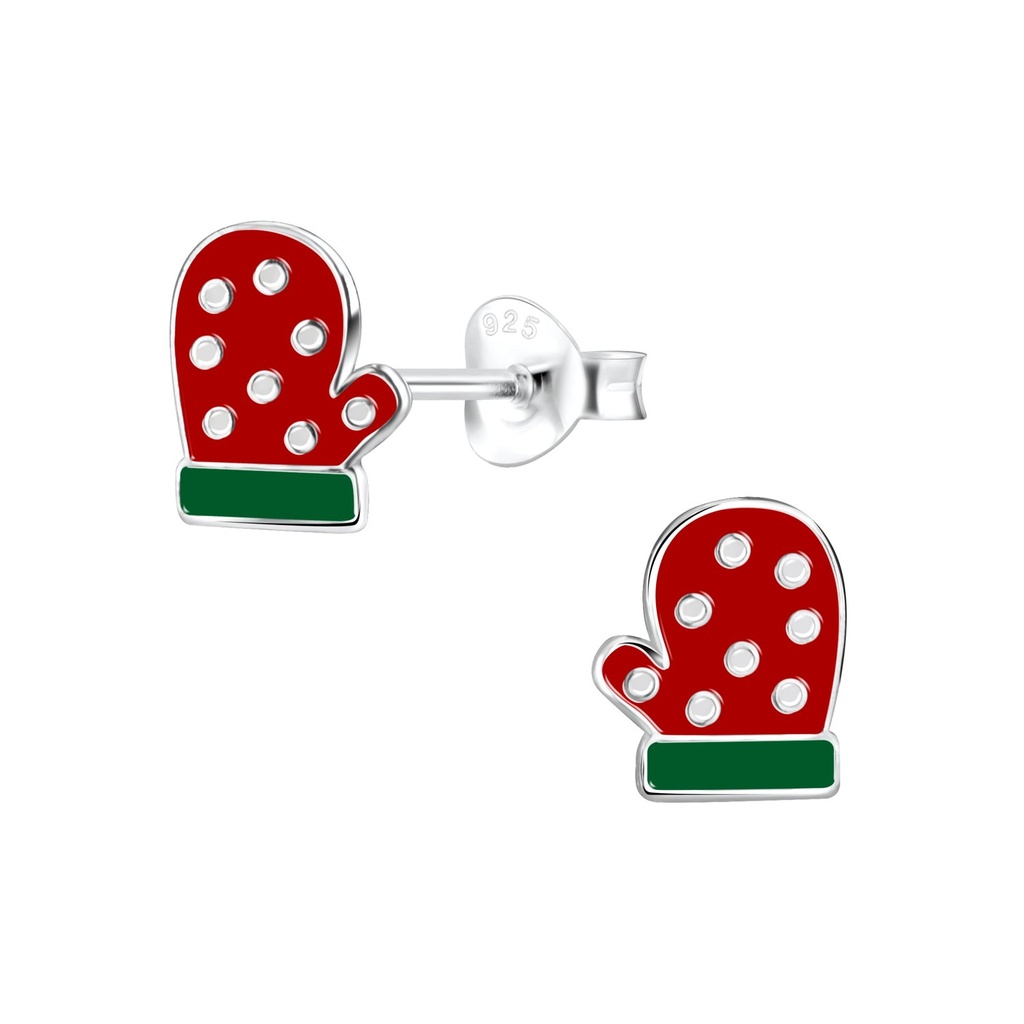 Silver Christmas Glove Stud Earrings