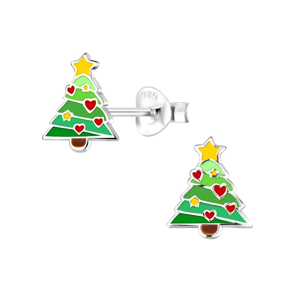Silver Christmas Tree Stud Earrings