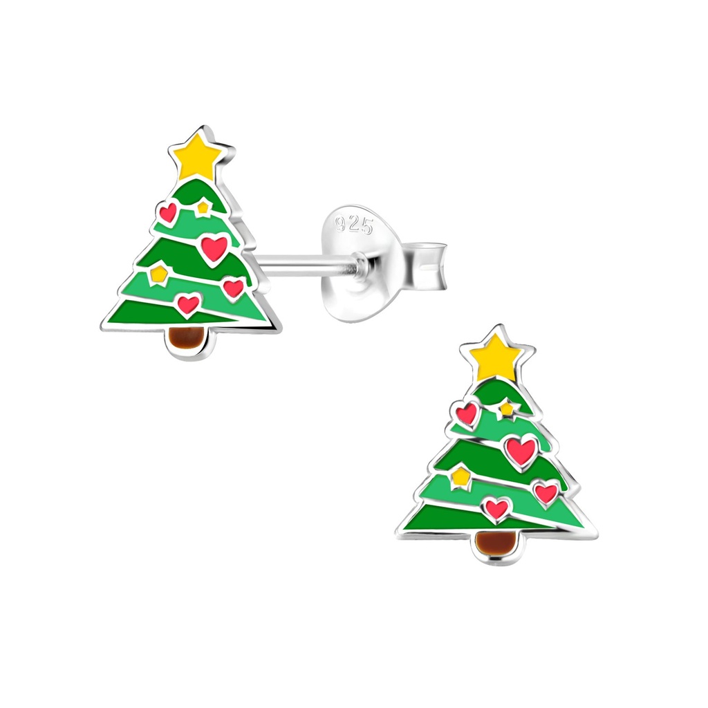 Silver Christmas Tree Stud Earrings