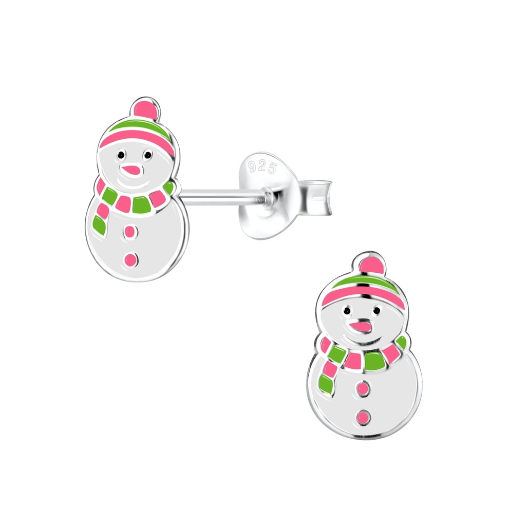Puces d'oreilles bonhomme de neige en argent
