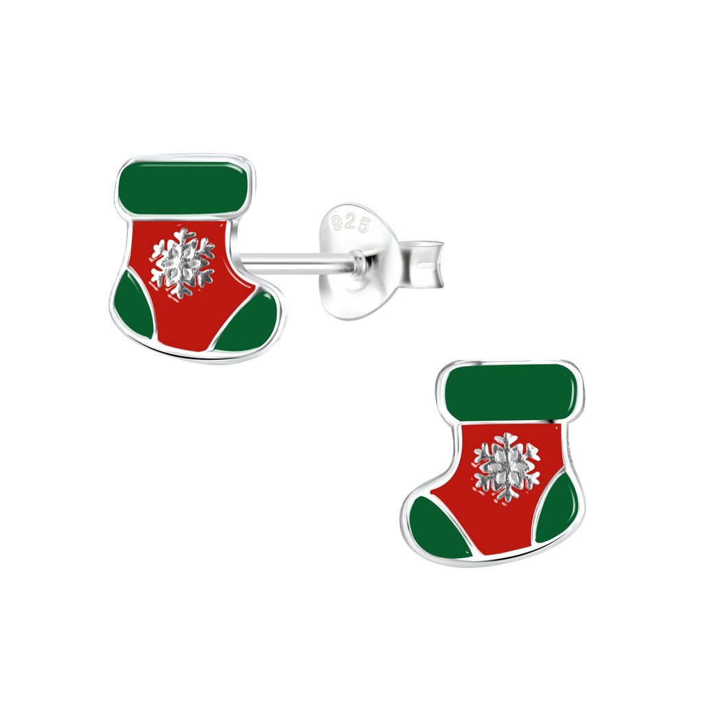 Silver Christmas Stocking Stud Earrings