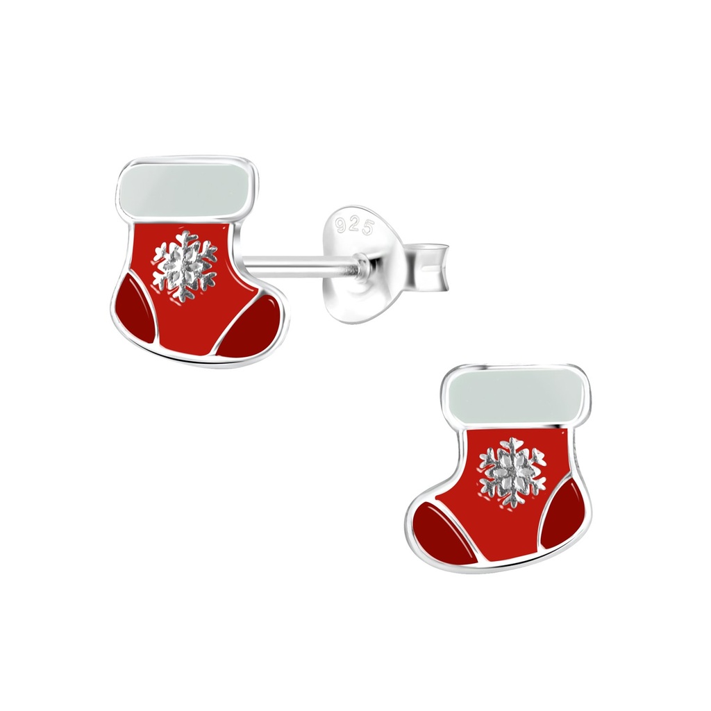 Puces d'oreilles chaussette de Noël en argent
