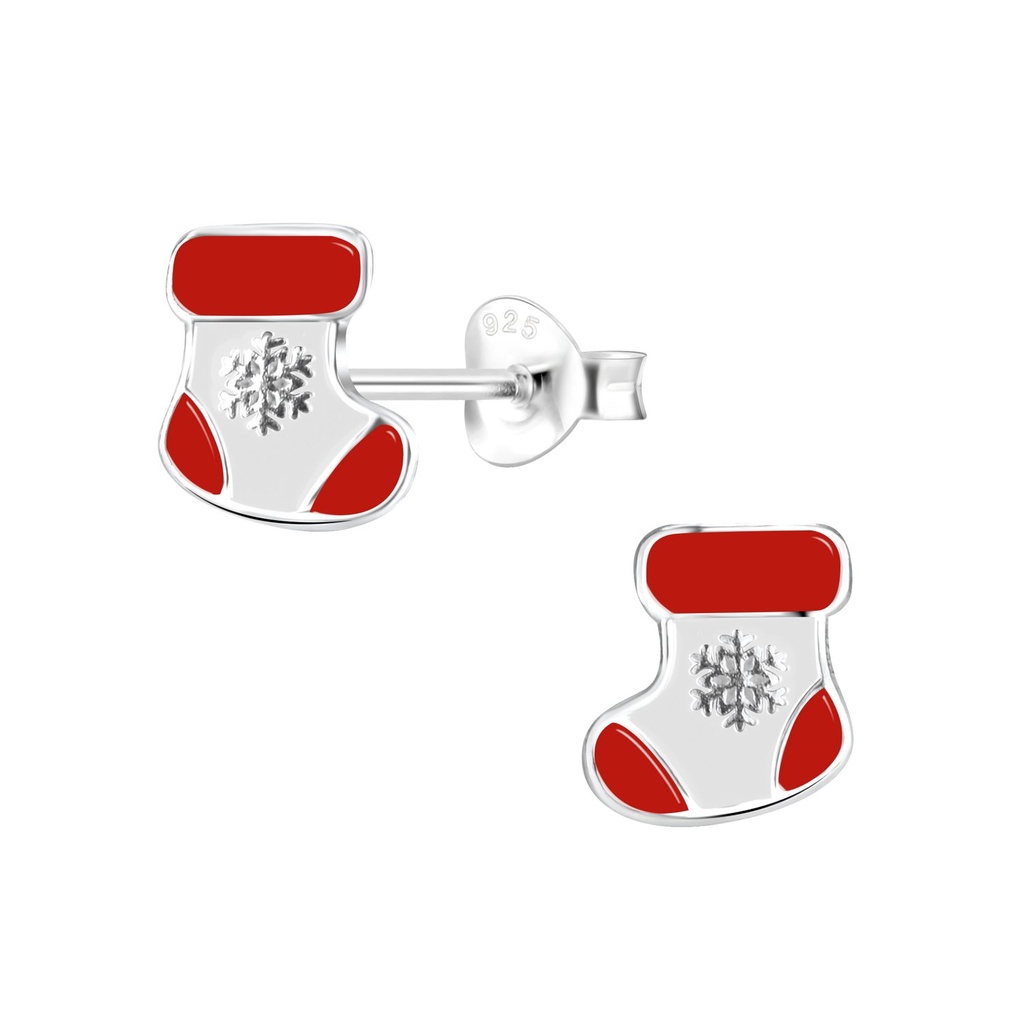 Silver Christmas Stocking Stud Earrings