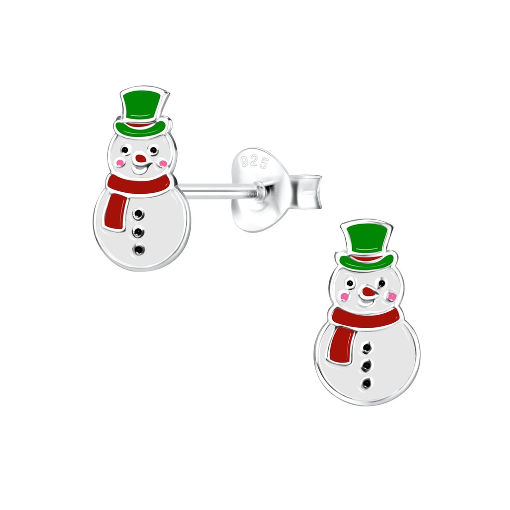 Puces d'oreilles bonhomme de neige en argent
