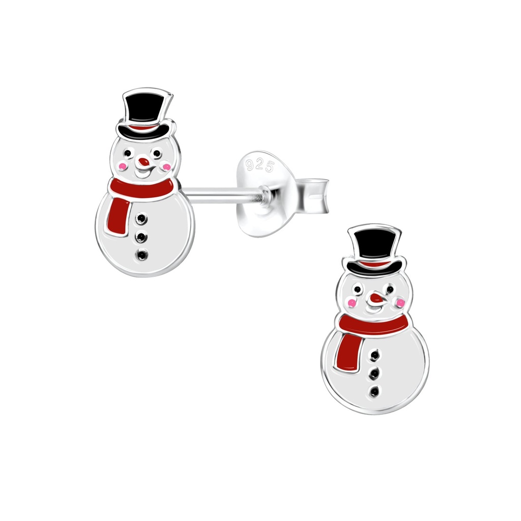 Silver Snowman Stud Earrings