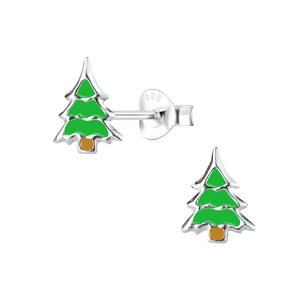 Puces d'oreilles sapin de Noël en argent