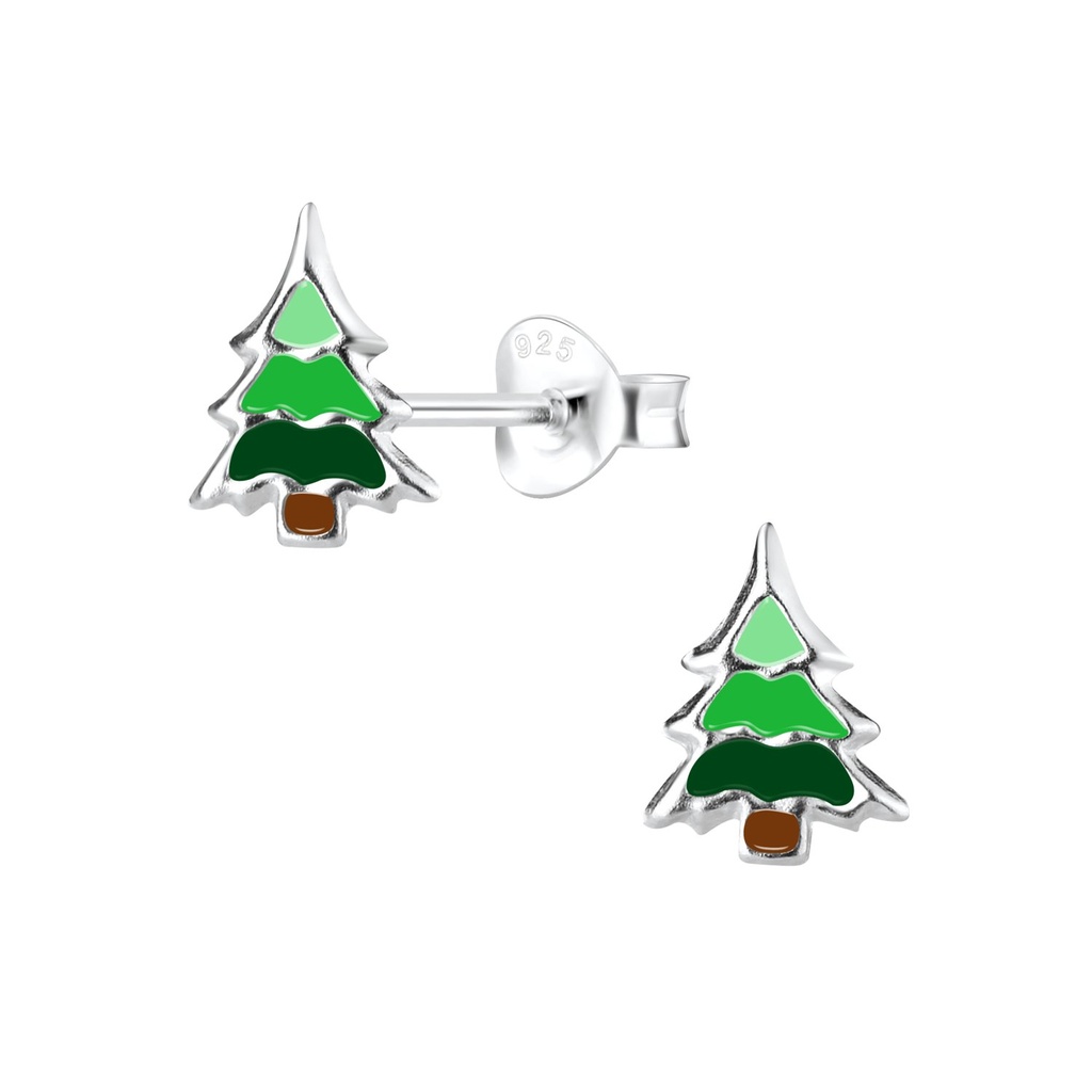 Silver Christmas Tree Stud Earrings