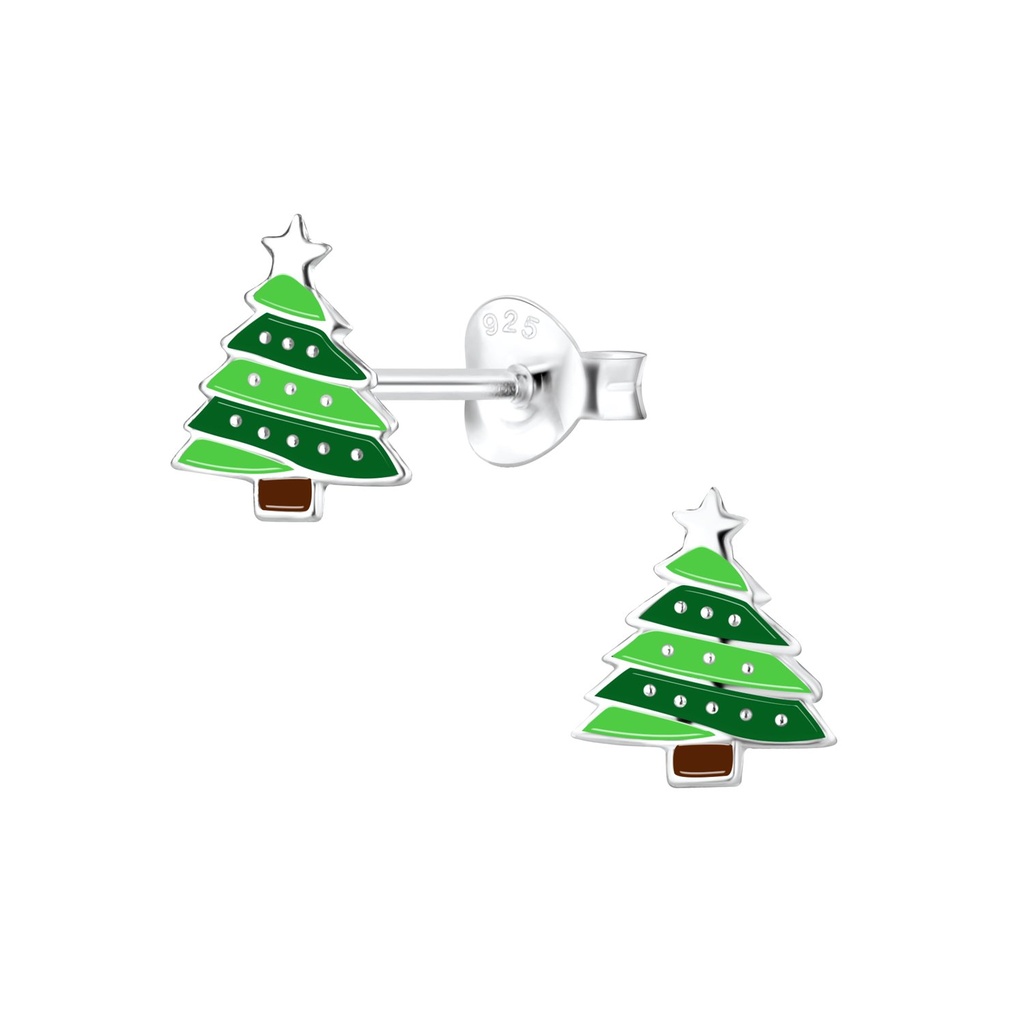 Puces d'oreilles sapin de Noël en argent