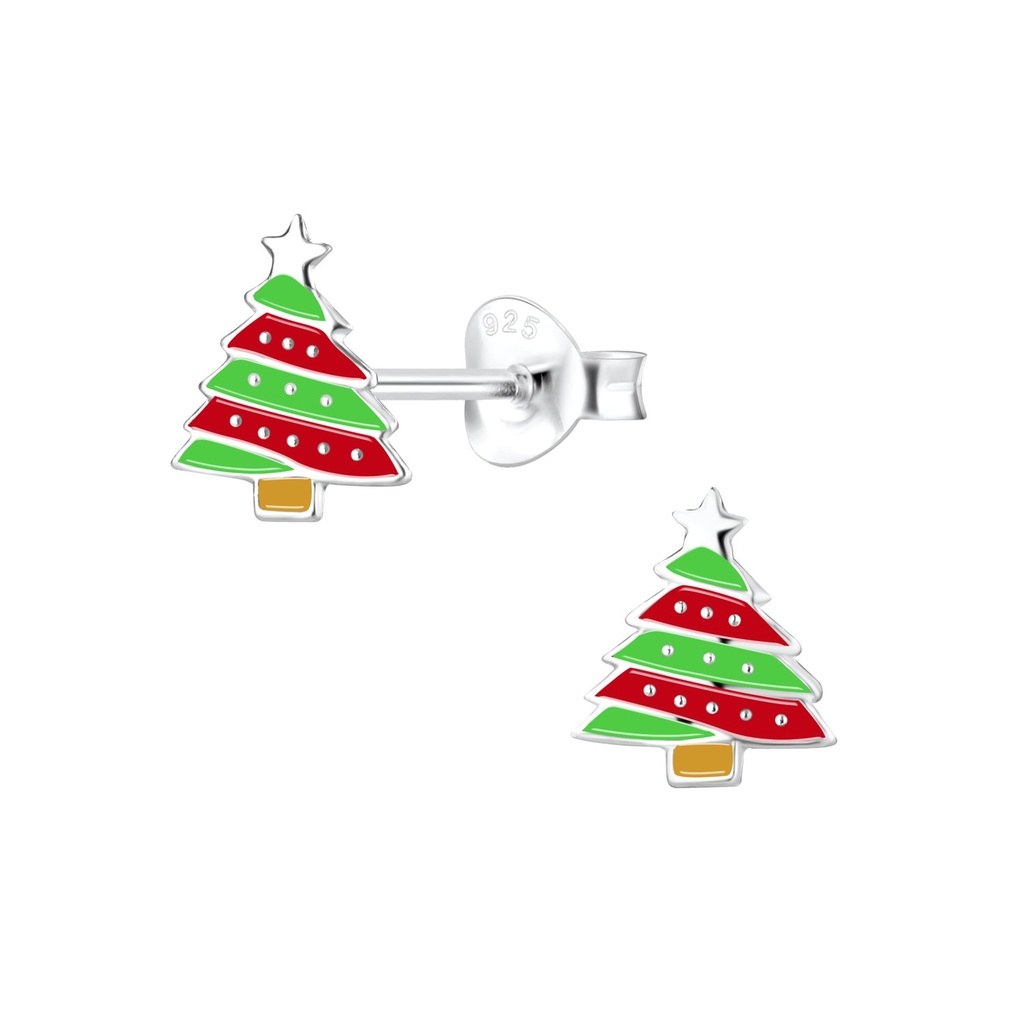 Puces d'oreilles sapin de Noël en argent