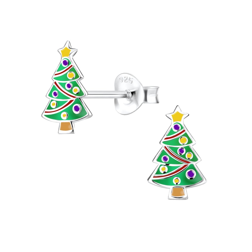 Silver Christmas Tree Stud Earrings
