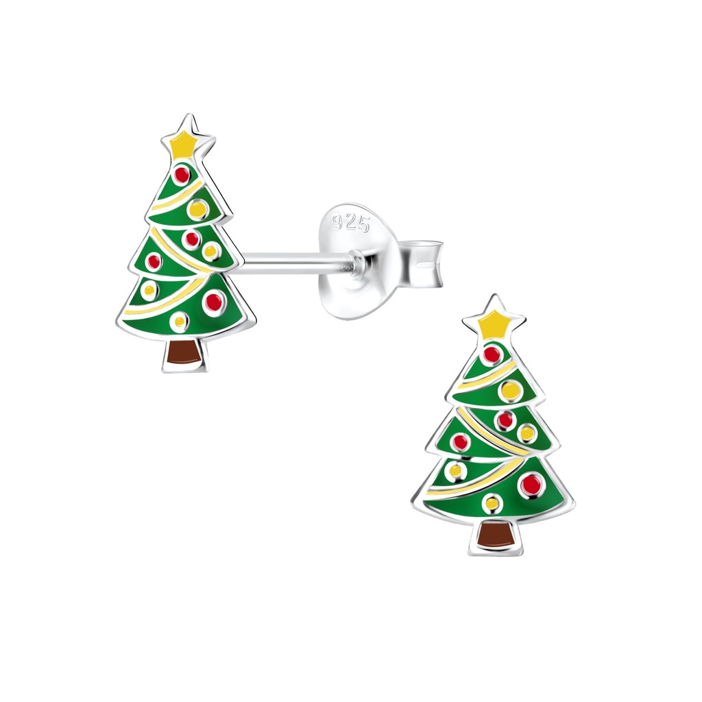 Puces d'oreilles sapin de Noël en argent