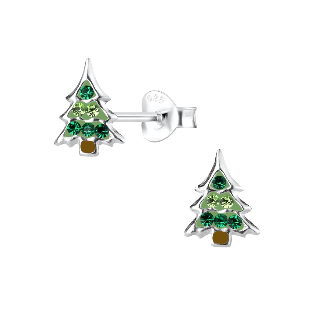 Silver Christmas Tree Stud Earrings