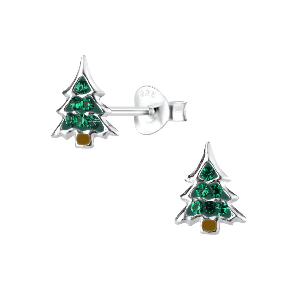 Puces d'oreilles sapin de Noël en argent
