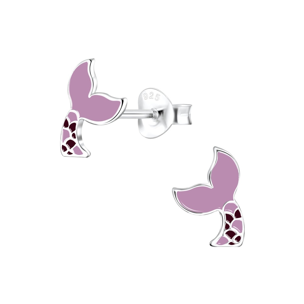 Silver Mermaid Tail Stud Earrings