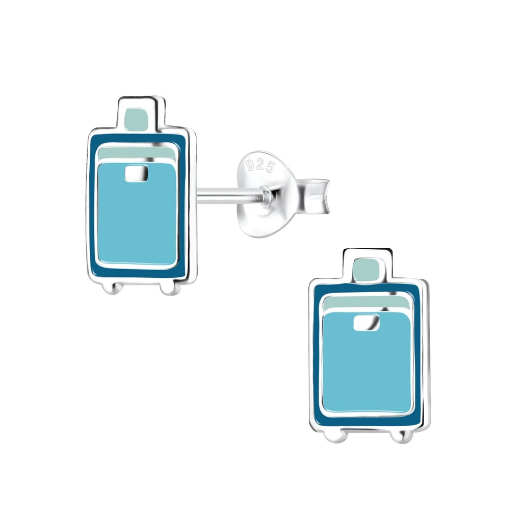 [10010372] Silver Suitcase Stud Earrings
