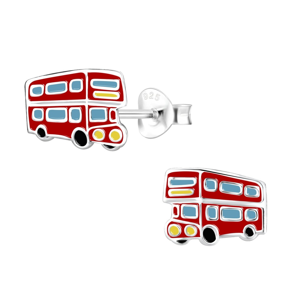 Puces d'oreilles bus londonien en argent