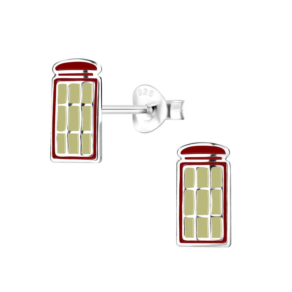 Puces d'oreilles boîte téléphone rouges en argent