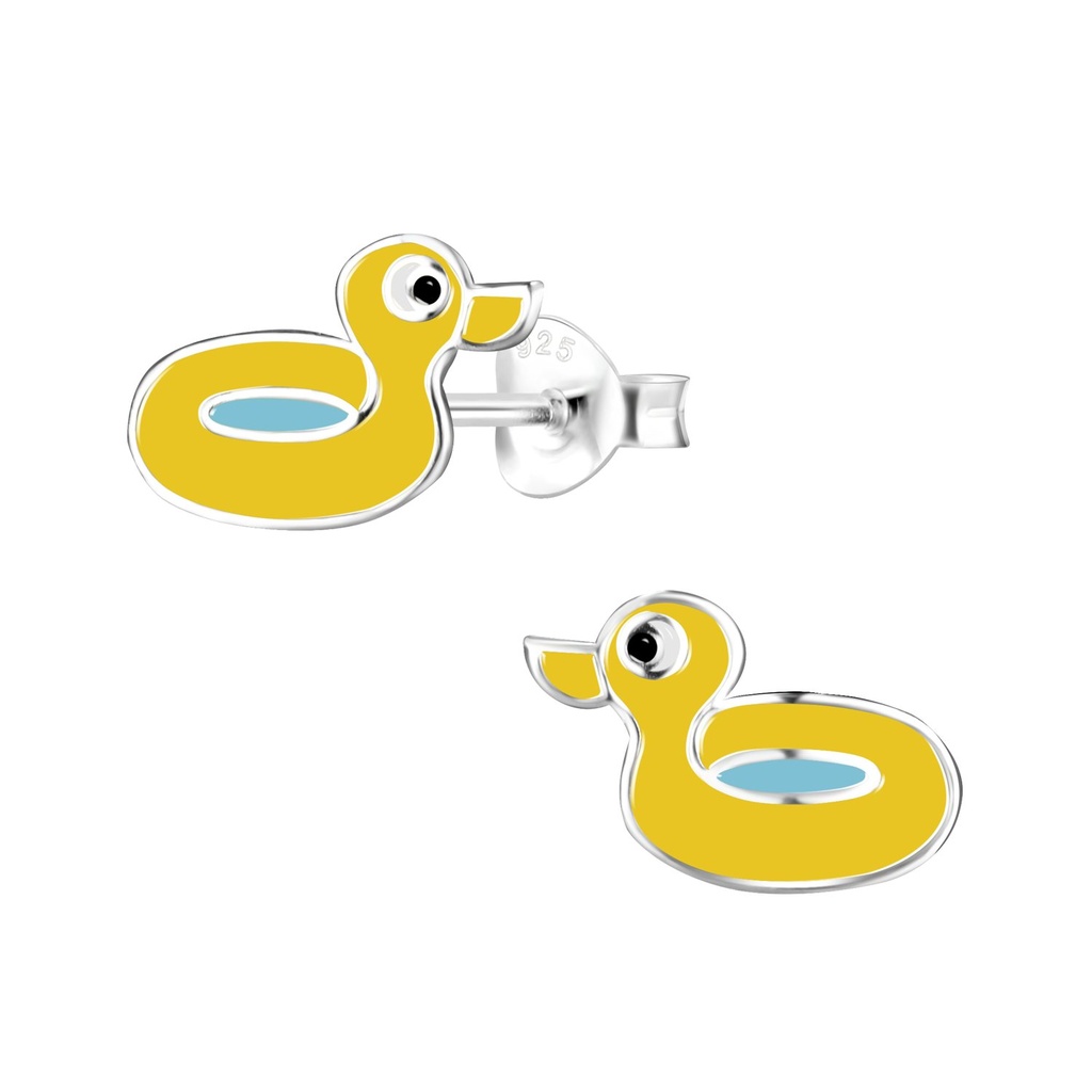 Silver Duck Rubber Ring Stud Earrings