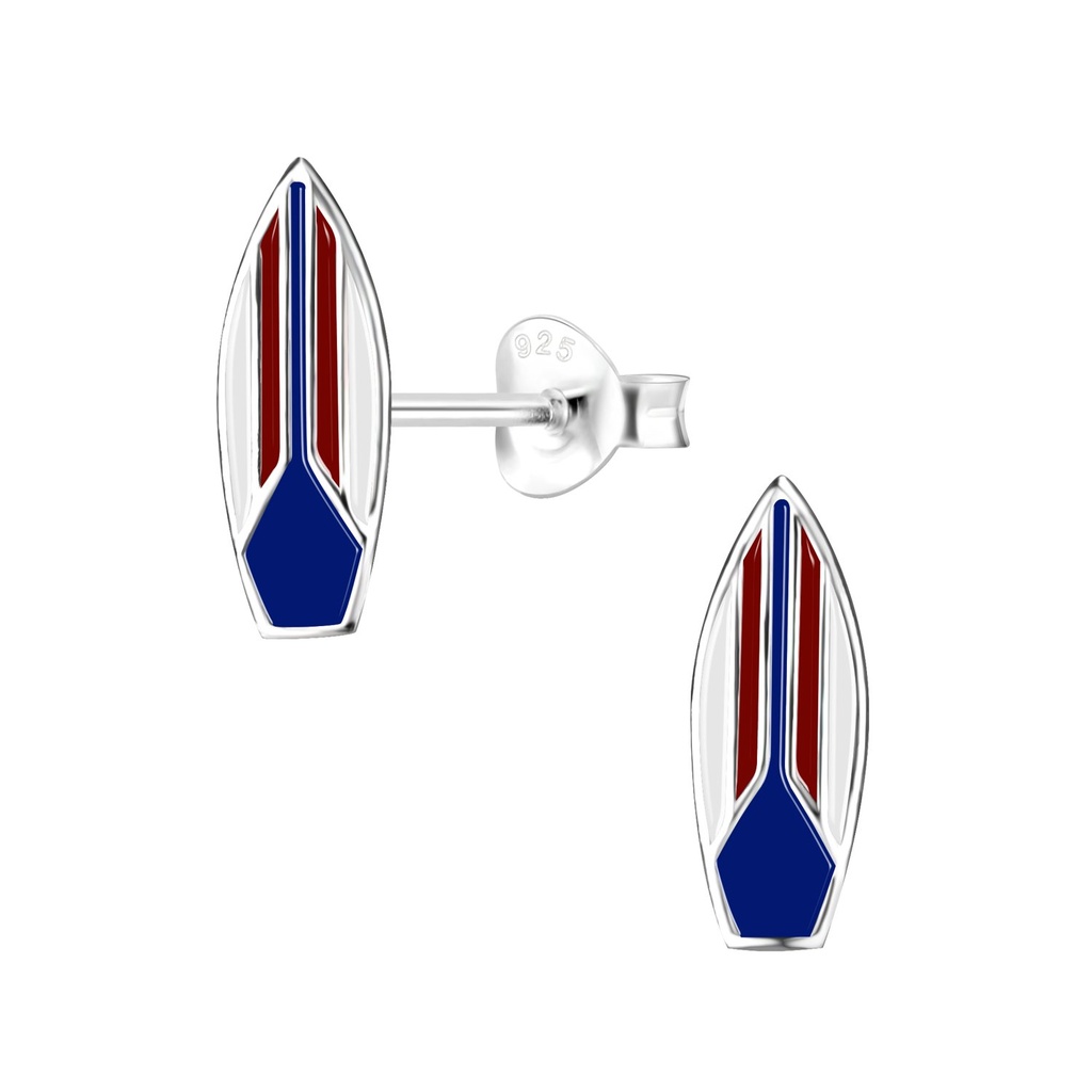 Puces d'oreilles planche de surf en argent