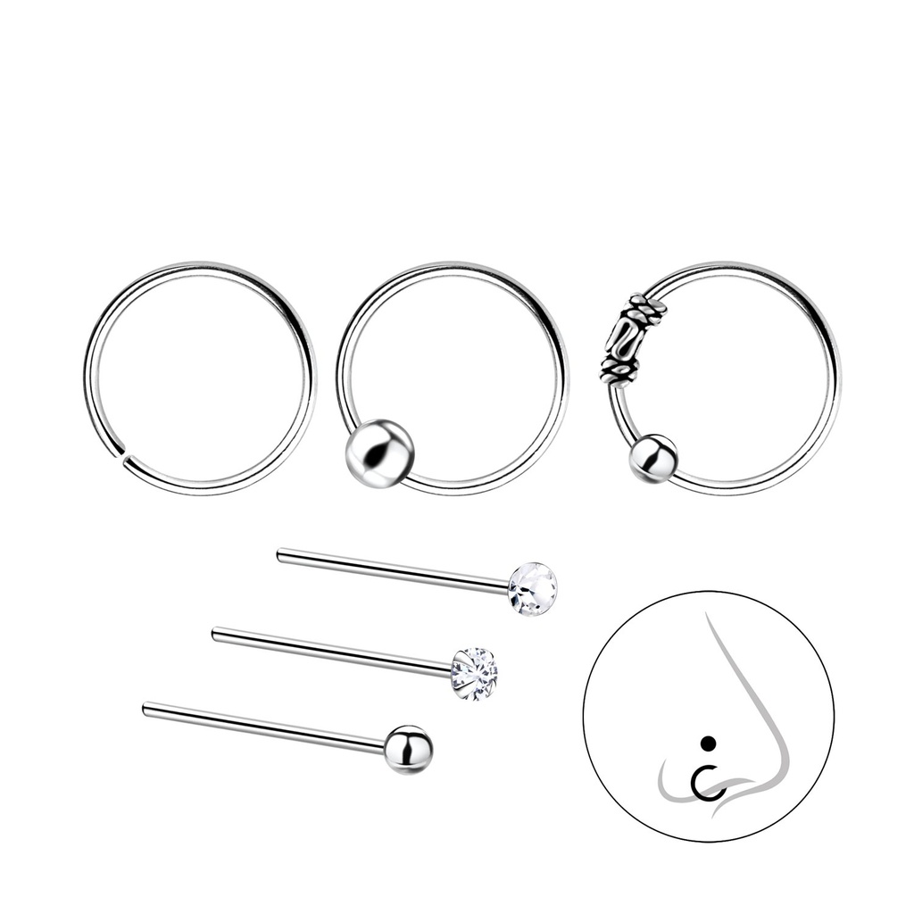 [10010211] Lot de 6 bijoux de nez assortis en argent
