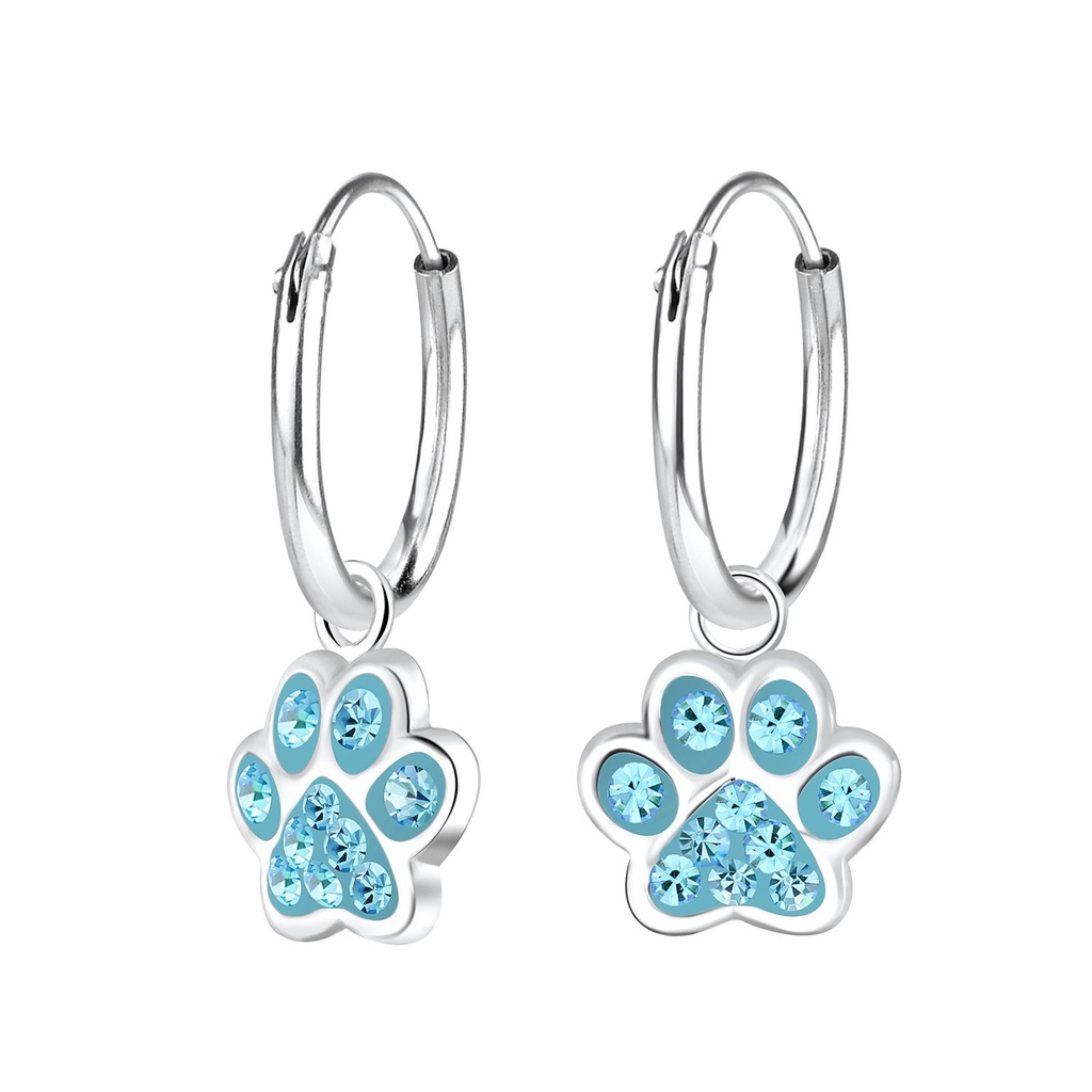 Silver Paw Print Charm Hoop Earrings