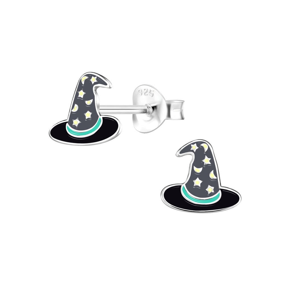 Puces d'oreilles chapeau de sorcière en argent
