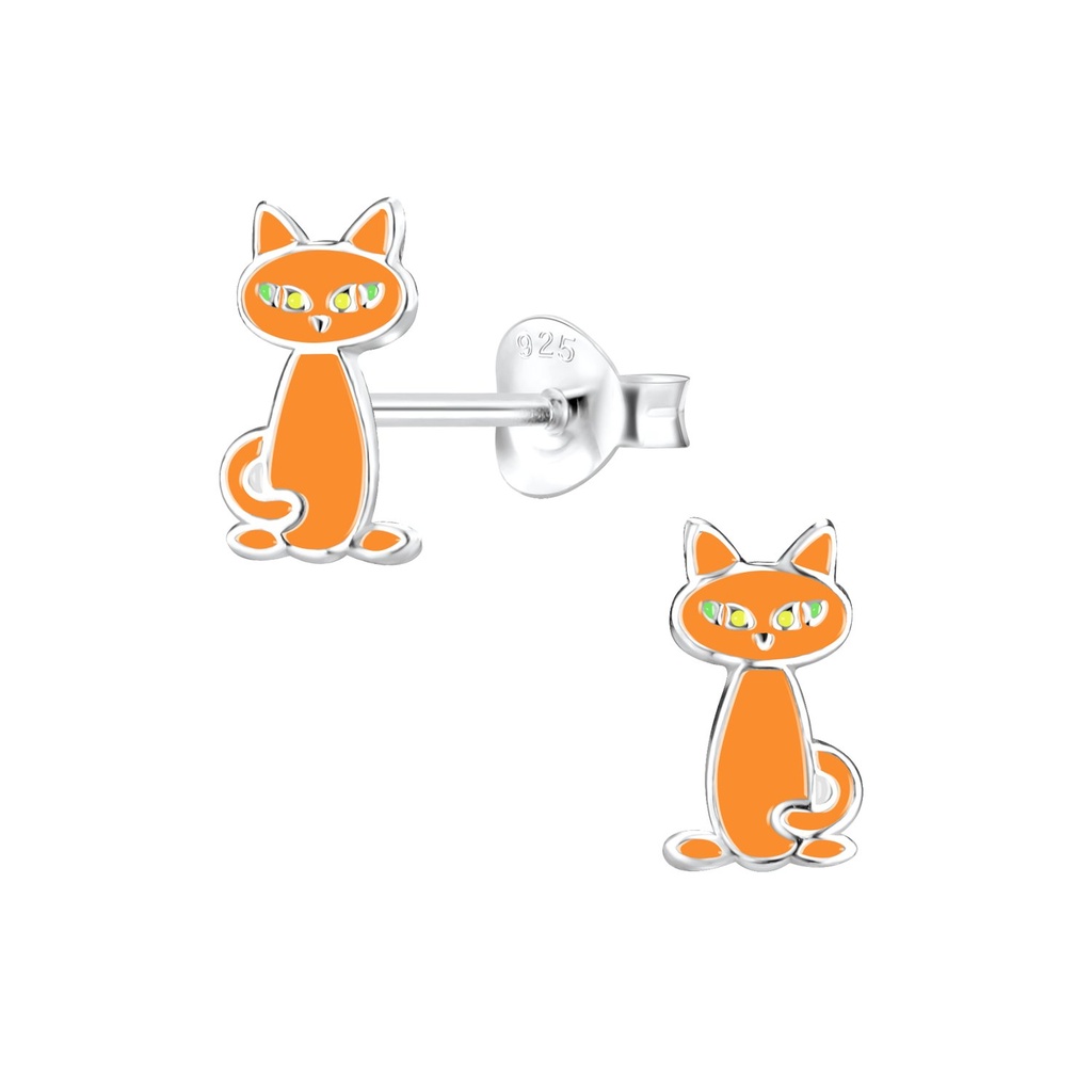 Silver Cat Stud Earrings
