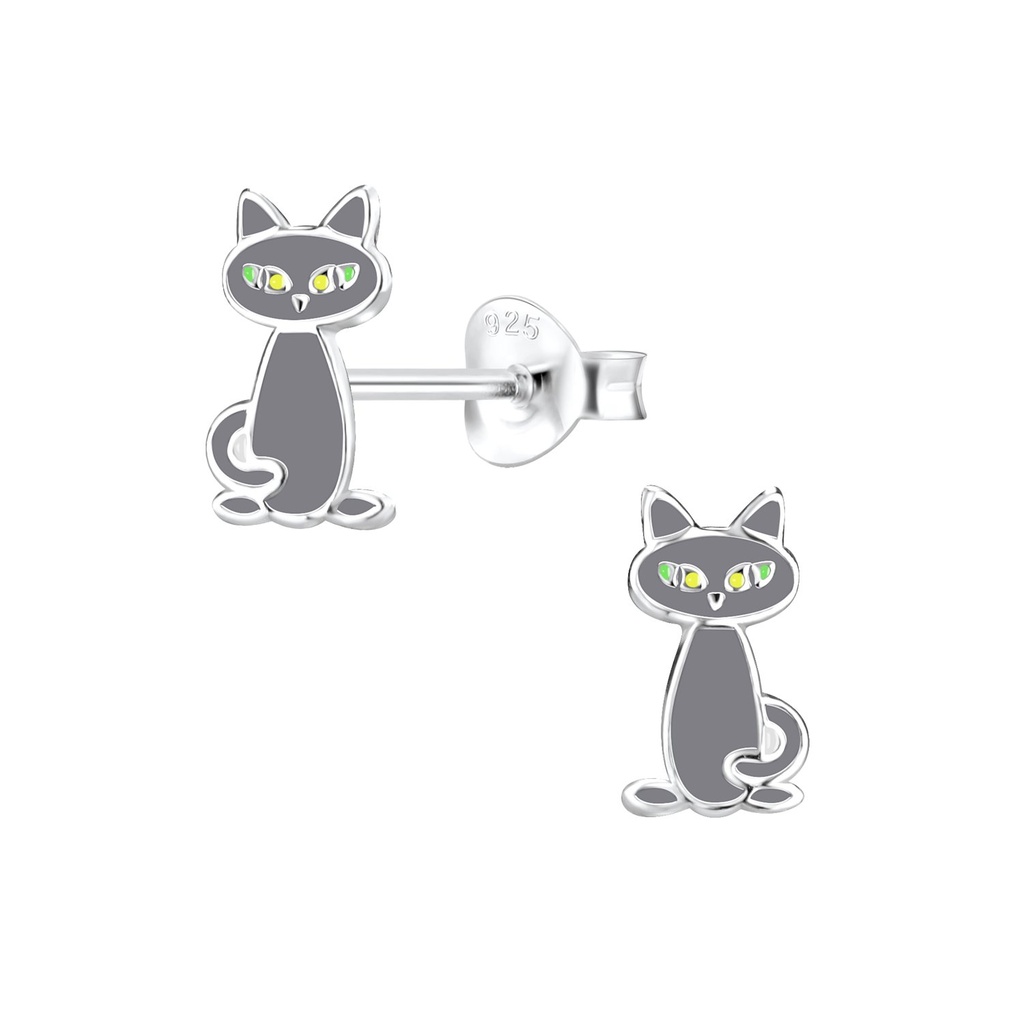 Silver Cat Stud Earrings