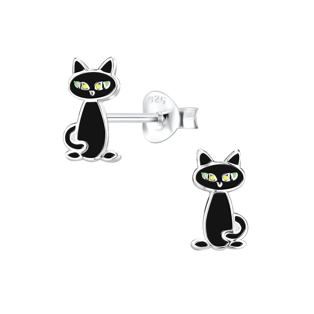 Silver Cat Stud Earrings