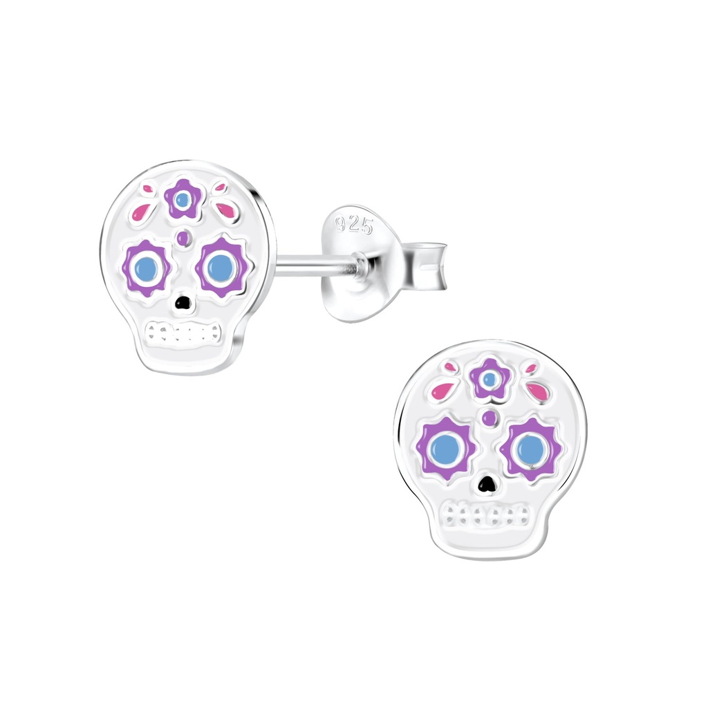 Puces d'oreilles tête de mort en argent