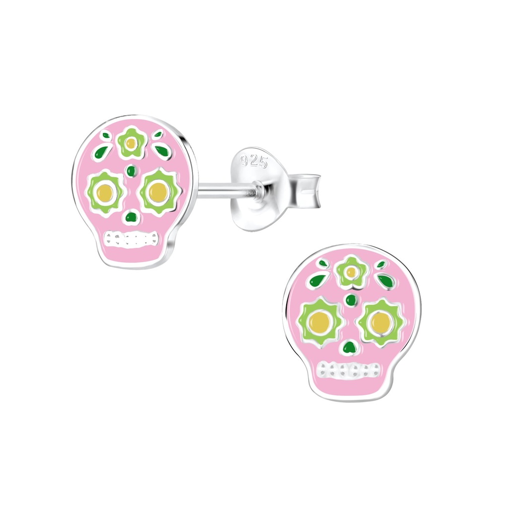 Puces d'oreilles tête de mort en argent