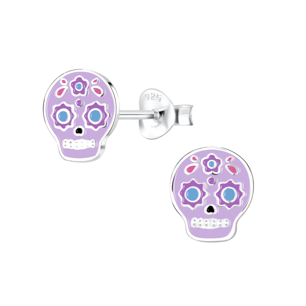 Puces d'oreilles tête de mort en argent