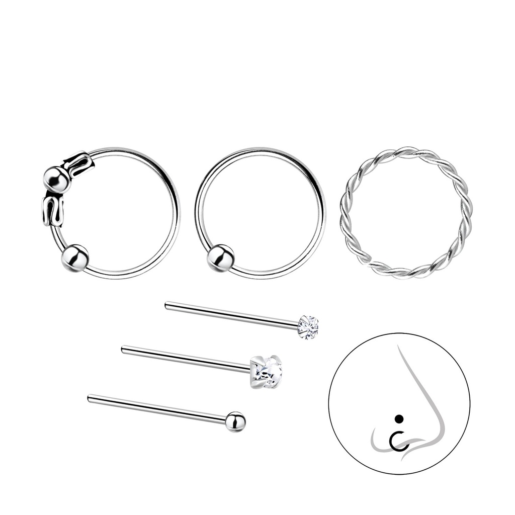[10010212] Lot de 6 bijoux de nez assortis en argent