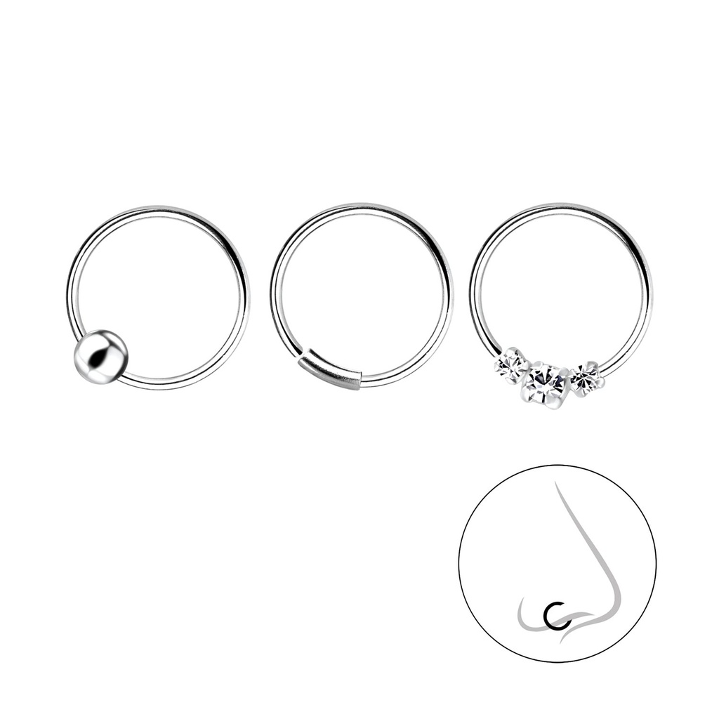 [10010209] 10mm Silver Nose Ring Set - Pack of 3