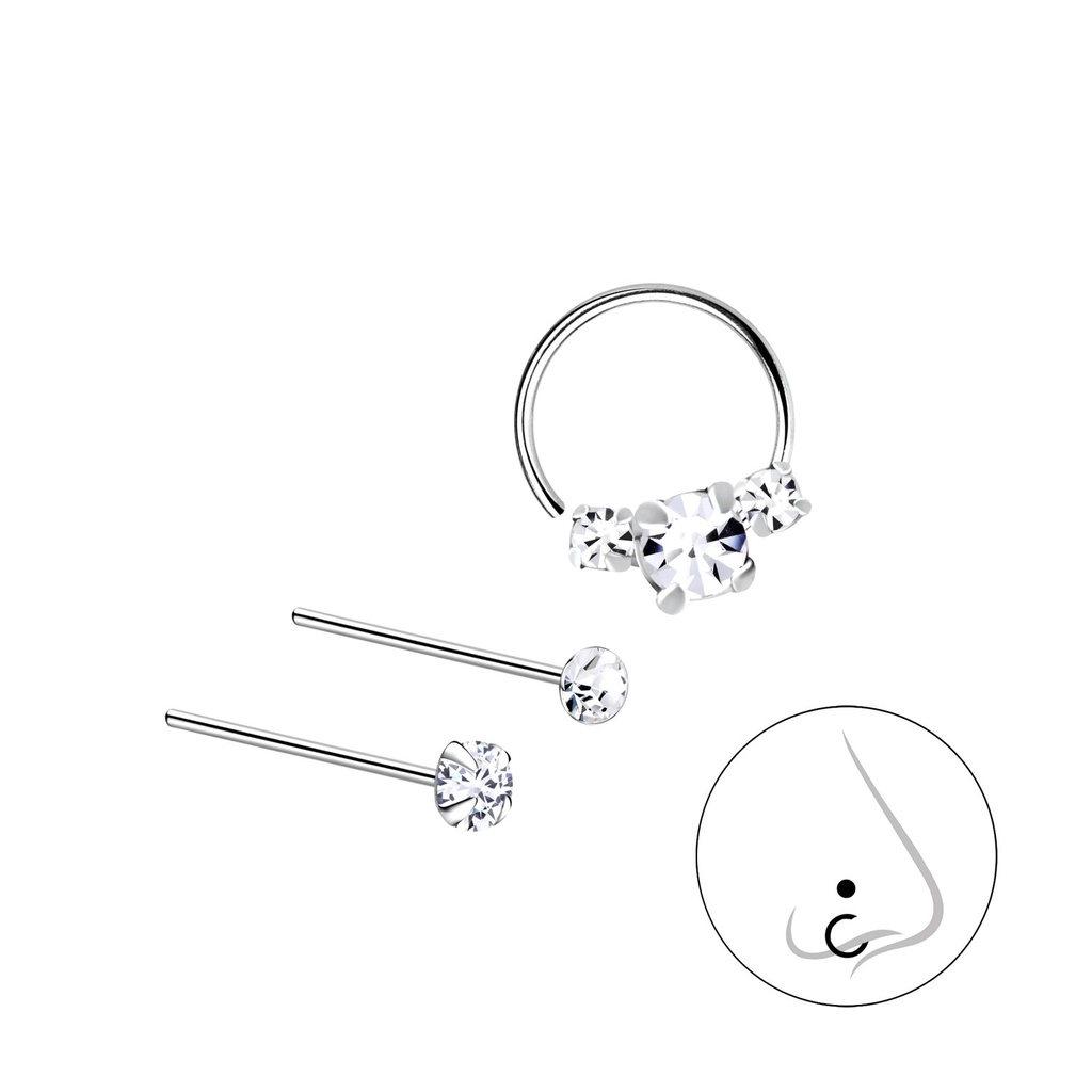 Silver Mixed Nose Jewelry Set – Pack of 3